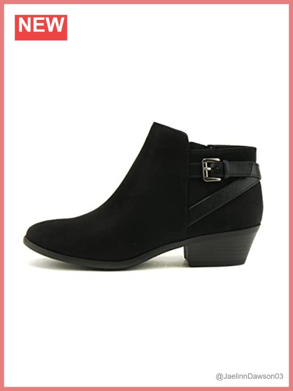 Western Ankle Bootie Faux Suede Stacked Block Heel Side Zipper